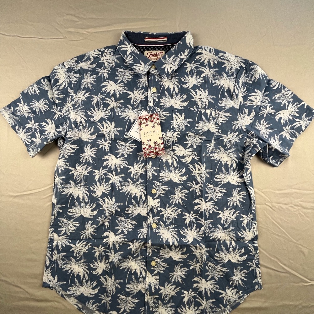 Jachs New York Shirt Men’s MediumBlue Palm Tree Print Short Sleeve Hawaiian